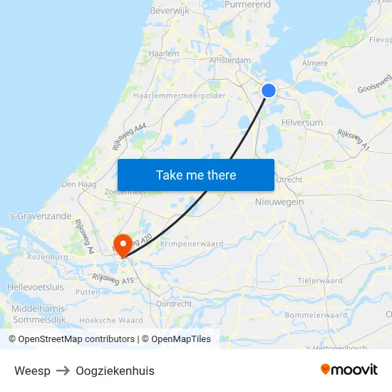 Weesp to Oogziekenhuis map