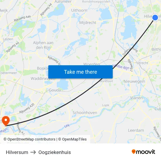 Hilversum to Oogziekenhuis map