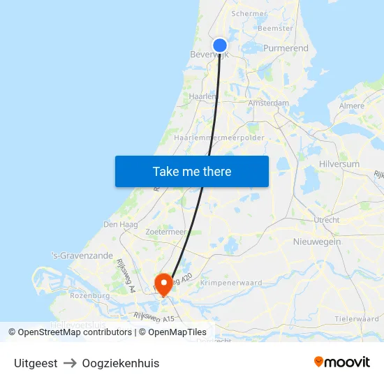 Uitgeest to Oogziekenhuis map