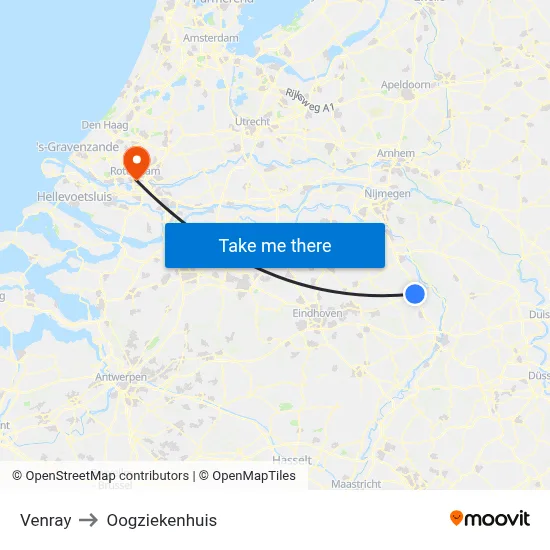 Venray to Oogziekenhuis map