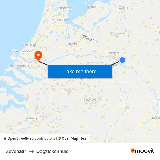 Zevenaar to Oogziekenhuis map