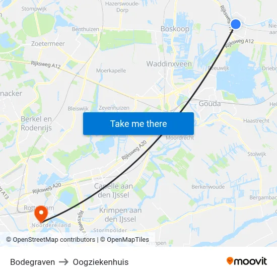 Bodegraven to Oogziekenhuis map