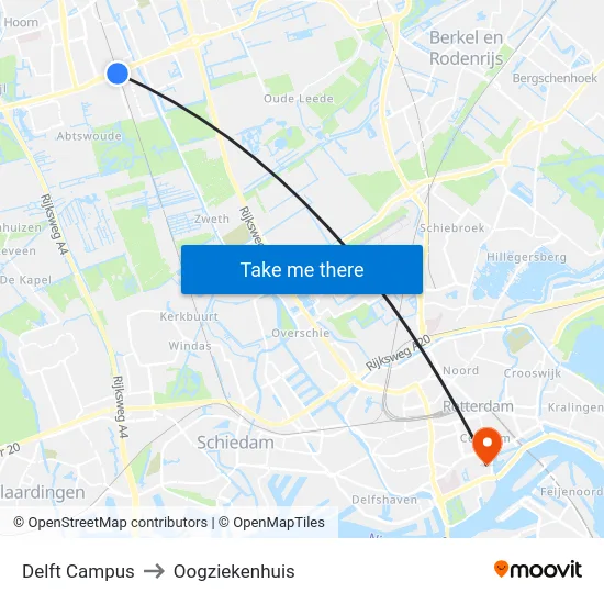 Delft Campus to Oogziekenhuis map