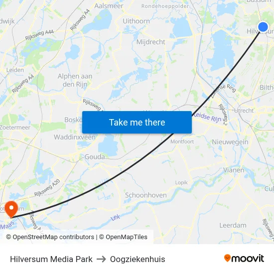 Hilversum Media Park to Oogziekenhuis map