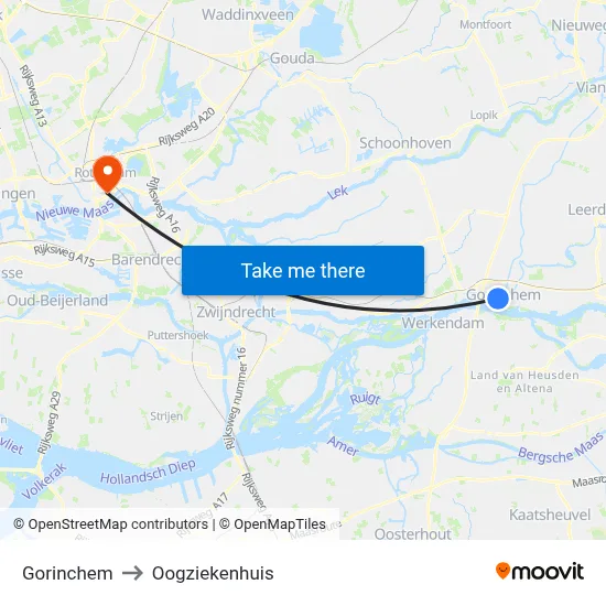 Gorinchem to Oogziekenhuis map