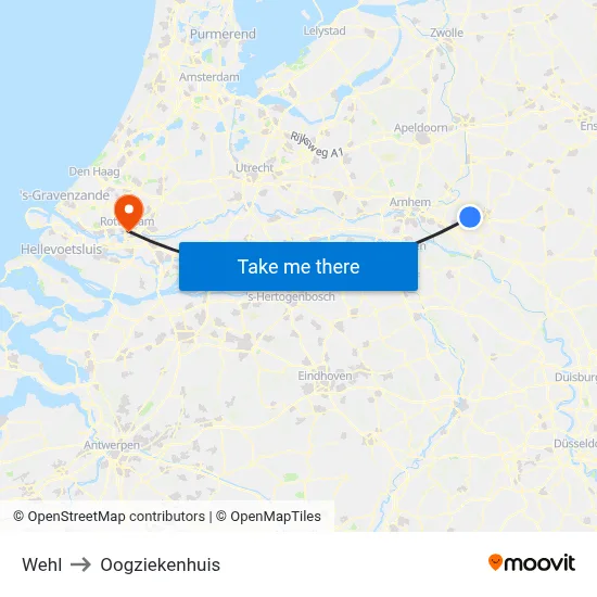 Wehl to Oogziekenhuis map