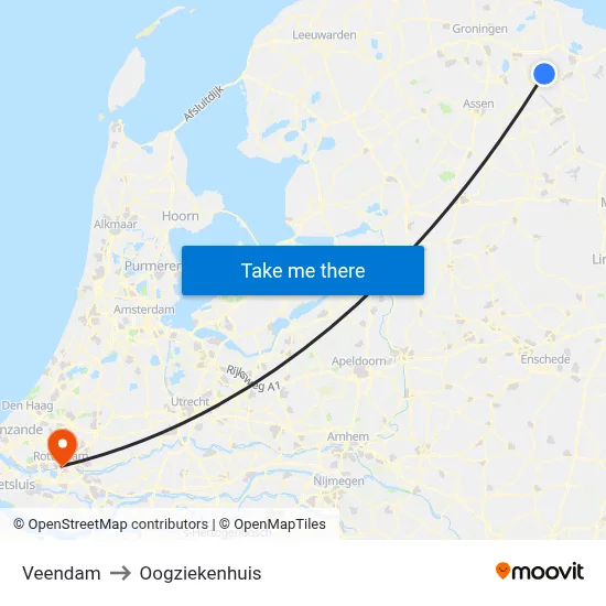 Veendam to Oogziekenhuis map