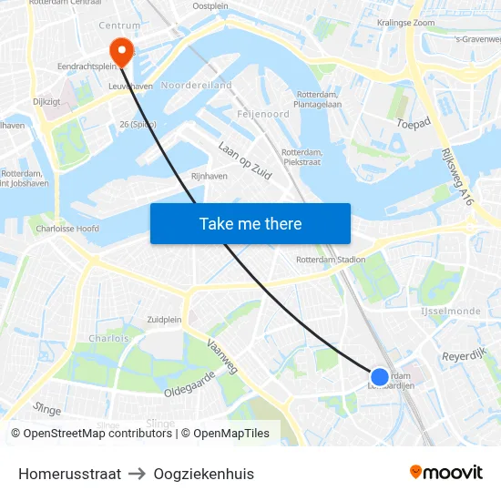 Homerusstraat to Oogziekenhuis map