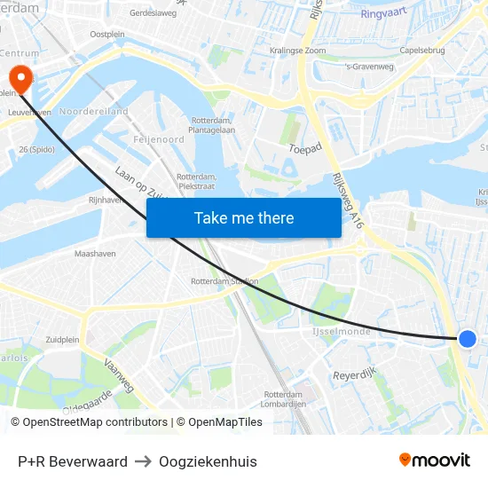P+R Beverwaard to Oogziekenhuis map