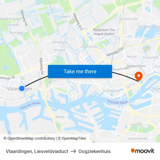 Vlaardingen, Liesveldviaduct to Oogziekenhuis map