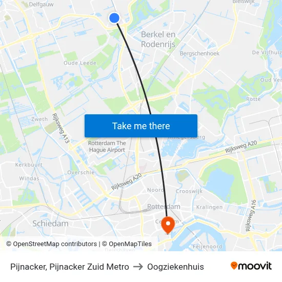 Pijnacker, Pijnacker Zuid Metro to Oogziekenhuis map