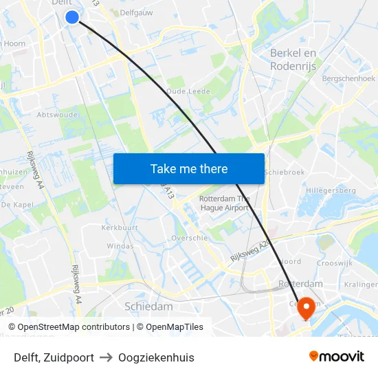 Delft, Zuidpoort to Oogziekenhuis map
