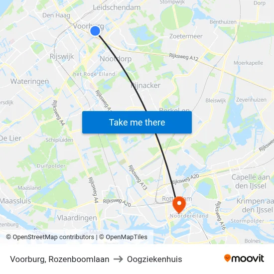 Voorburg, Rozenboomlaan to Oogziekenhuis map