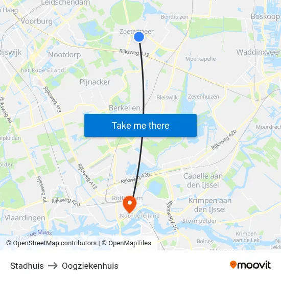 Stadhuis to Oogziekenhuis map