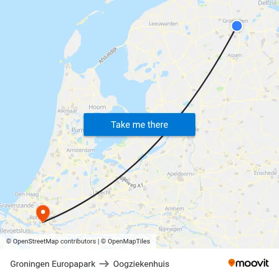 Groningen Europapark to Oogziekenhuis map