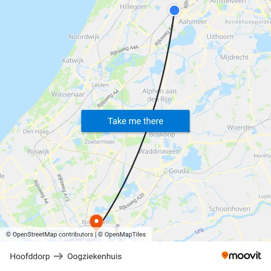 Hoofddorp to Oogziekenhuis map