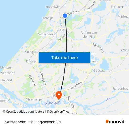 Sassenheim to Oogziekenhuis map