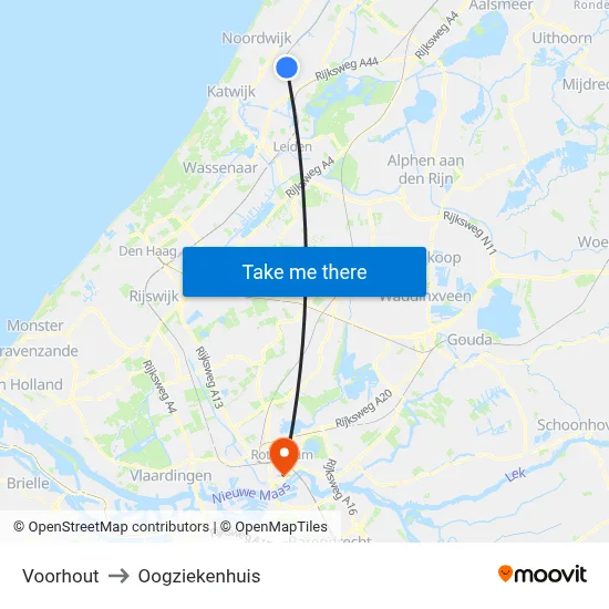 Voorhout to Oogziekenhuis map
