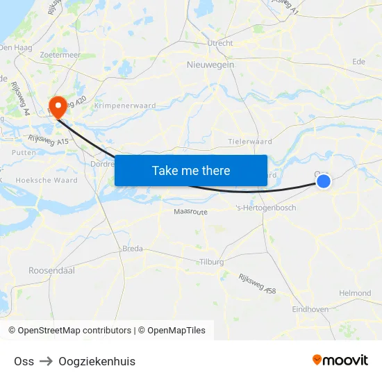 Oss to Oogziekenhuis map