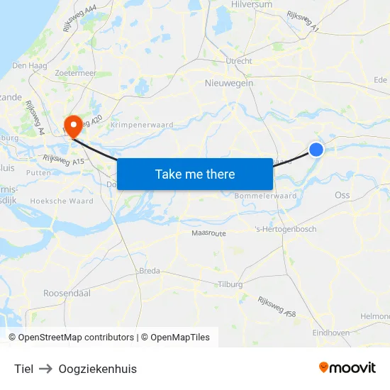Tiel to Oogziekenhuis map