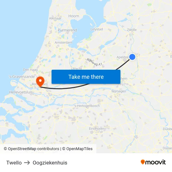 Twello to Oogziekenhuis map