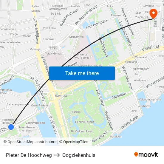 Pieter De Hoochweg to Oogziekenhuis map