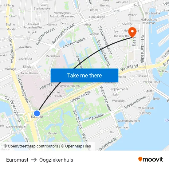 Euromast to Oogziekenhuis map