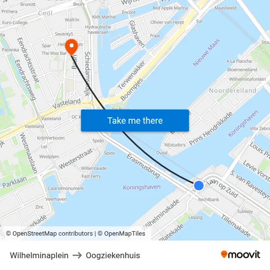 Wilhelminaplein to Oogziekenhuis map