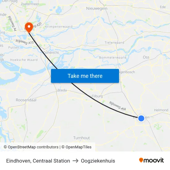 Eindhoven, Centraal Station to Oogziekenhuis map