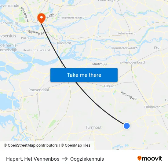 Hapert, Het Vennenbos to Oogziekenhuis map