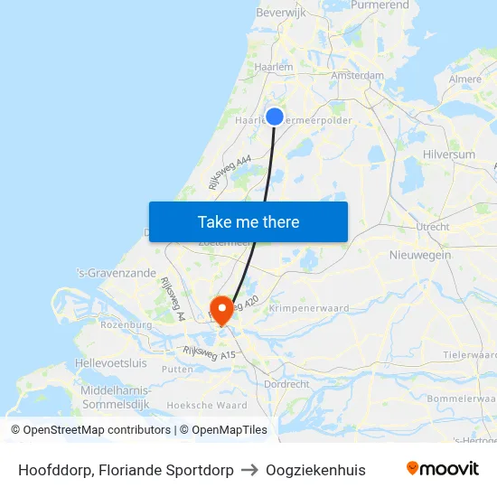 Hoofddorp, Floriande Sportdorp to Oogziekenhuis map