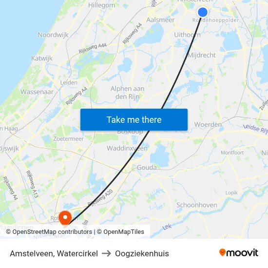 Amstelveen, Watercirkel to Oogziekenhuis map