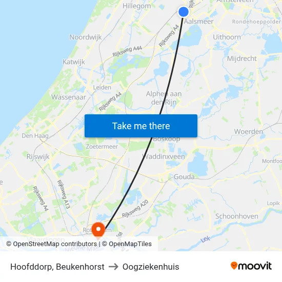 Hoofddorp, Beukenhorst to Oogziekenhuis map