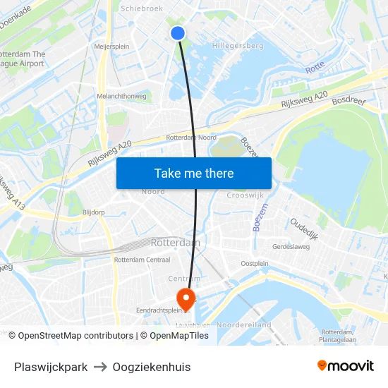 Plaswijckpark to Oogziekenhuis map