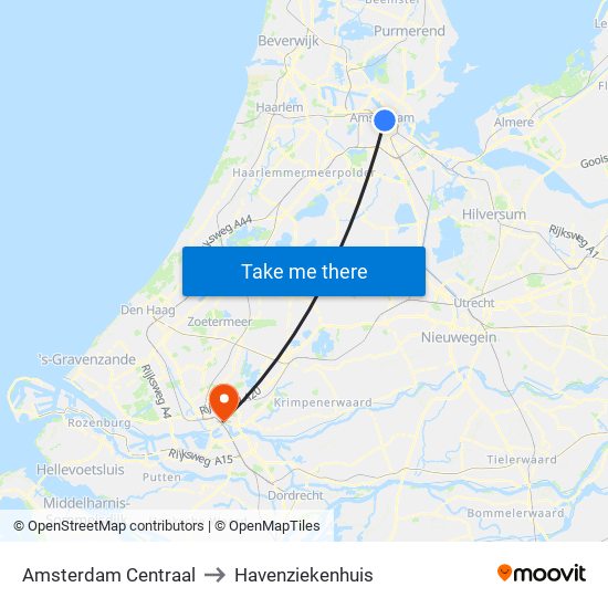 Amsterdam Centraal to Havenziekenhuis map