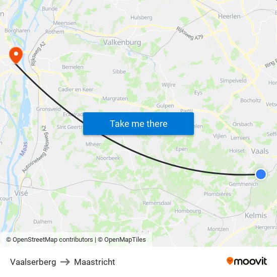 Vaalserberg to Maastricht map