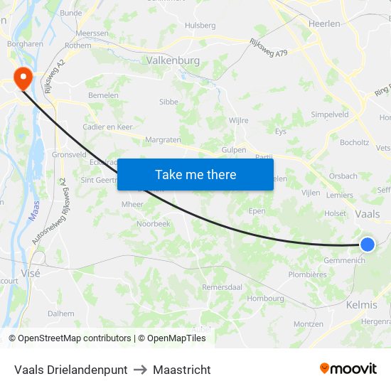 Vaals Drielandenpunt to Maastricht map