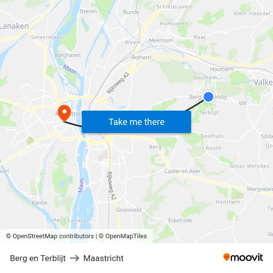Berg en Terblijt to Maastricht map