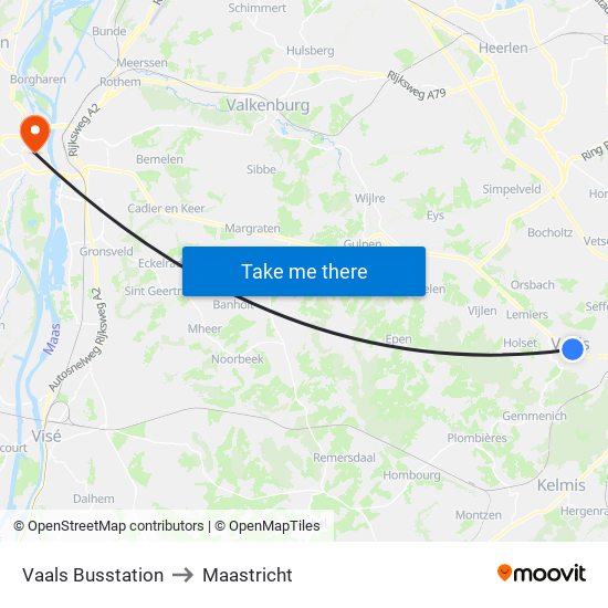 Vaals Busstation to Maastricht map