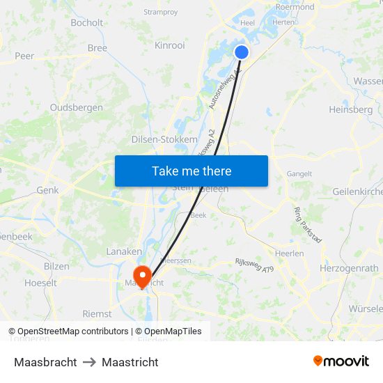 Maasbracht to Maastricht map