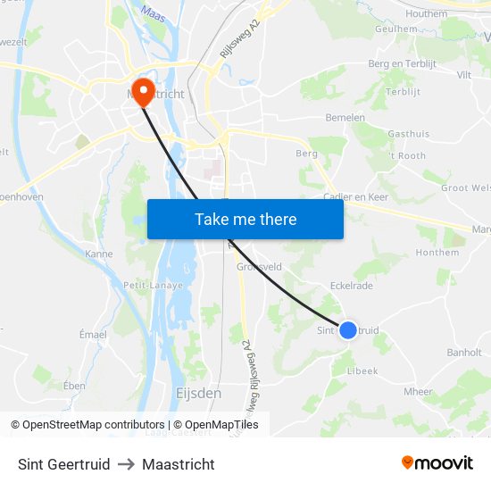 Sint Geertruid to Maastricht map