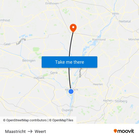 Maastricht to Weert map