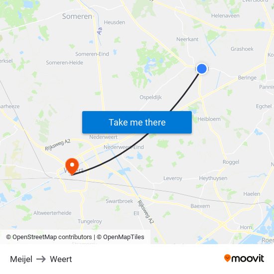 Meijel to Weert map