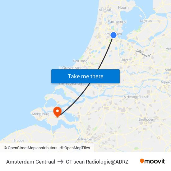 Amsterdam Centraal to CT-scan Radiologie@ADRZ map