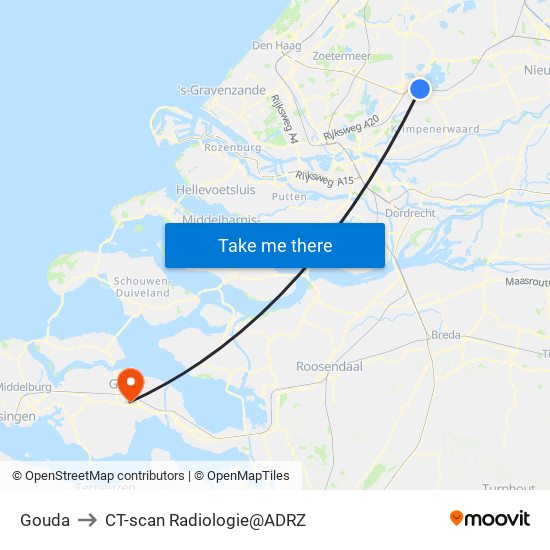 Gouda to CT-scan Radiologie@ADRZ map