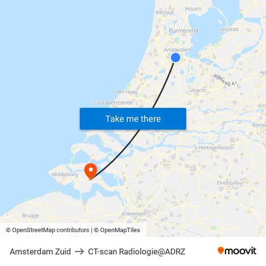 Amsterdam Zuid to CT-scan Radiologie@ADRZ map