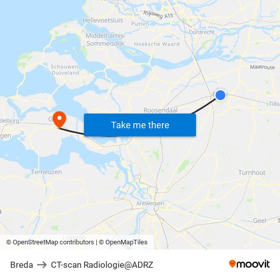 Breda to CT-scan Radiologie@ADRZ map