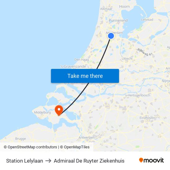 Station Lelylaan to Admiraal De Ruyter Ziekenhuis map