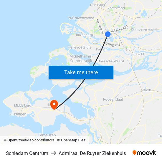 Schiedam Centrum to Admiraal De Ruyter Ziekenhuis map