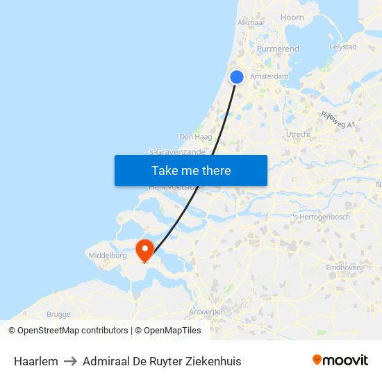 Haarlem to Admiraal De Ruyter Ziekenhuis map